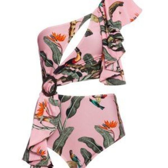 Anthropologie PatBo Tropical One Shoulder Swimsuit - Picture 3 of 14